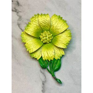 Hedy Vintage Yellow & Green Enamel Flower 1960’s Brooch Pin -278